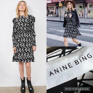 Anine Bing Cleo dress star print black/white silk chiffon XS htf blogger fave